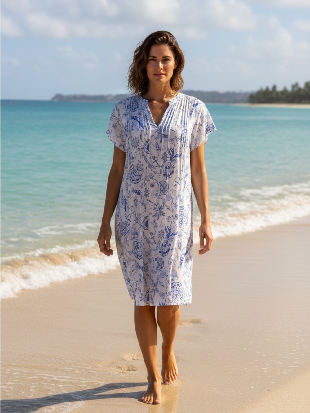 Lilly Pulitzer White Dress with Blue Painterly Sea Print